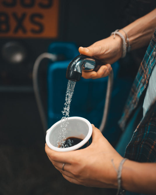 Rinsing a dirty cup with purified water