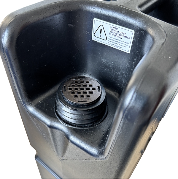 Close up showing a Graphene Ultra filter installed in a black Jerrycan
