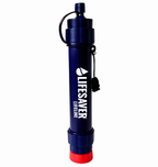 A navy blue filter straw with LifeSaver branding on the side