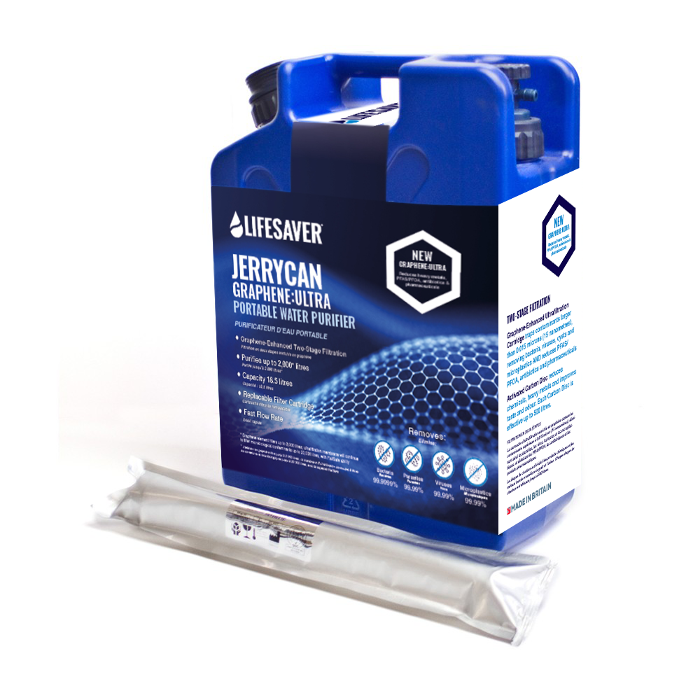 Lifesaver JerryCan Graphene Ultra portable water purifier packaging on a white background